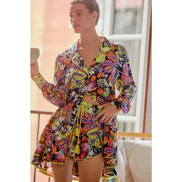 Marcos Navarro Anthropologie Flannel Sleep Shorts Women’s XXS Tropical Tassels‎ - Picture 2 of 11